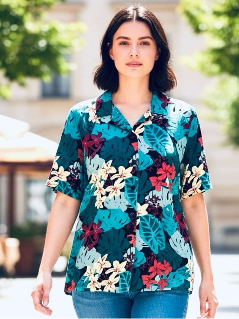 Croft & Barrow Women’s Short Sleeve Hawaiian Style Shirt Blouse Size M